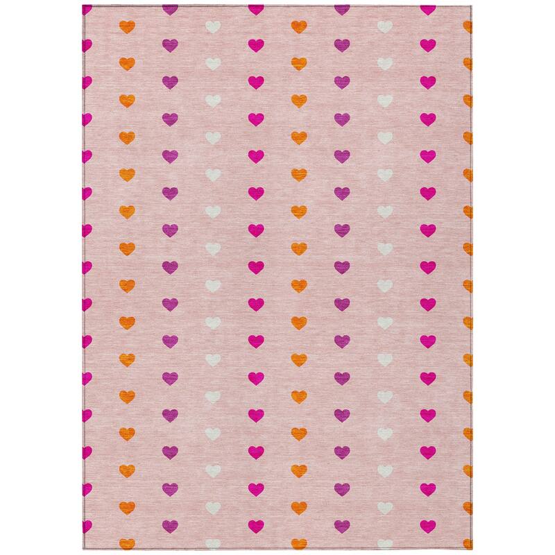 Machine Washable Indoor/ Outdoor Modern Hearts Chantille Rug