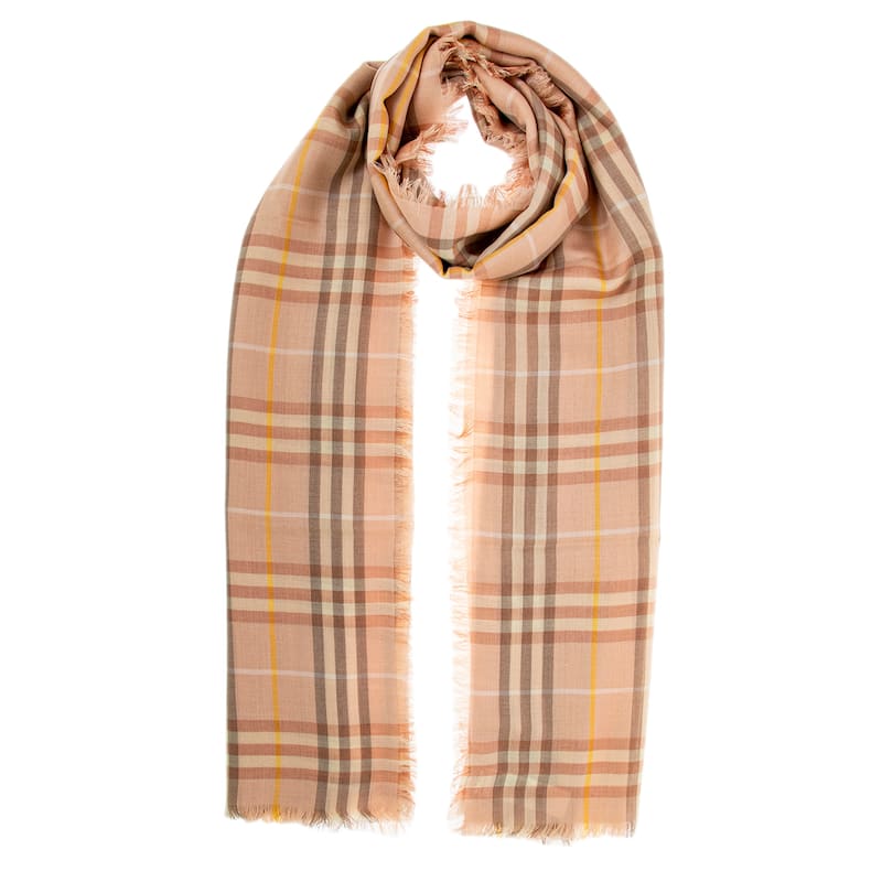 Burberry Check Cashmere/Silk Oversized Scarf - Salmon Check