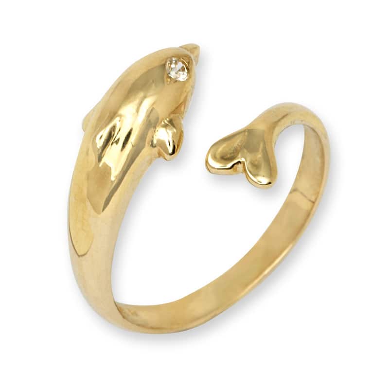Curata Solid 10K Yellow or White Gold Adjustable Cubic Zirconia Dolphin Toe Ring