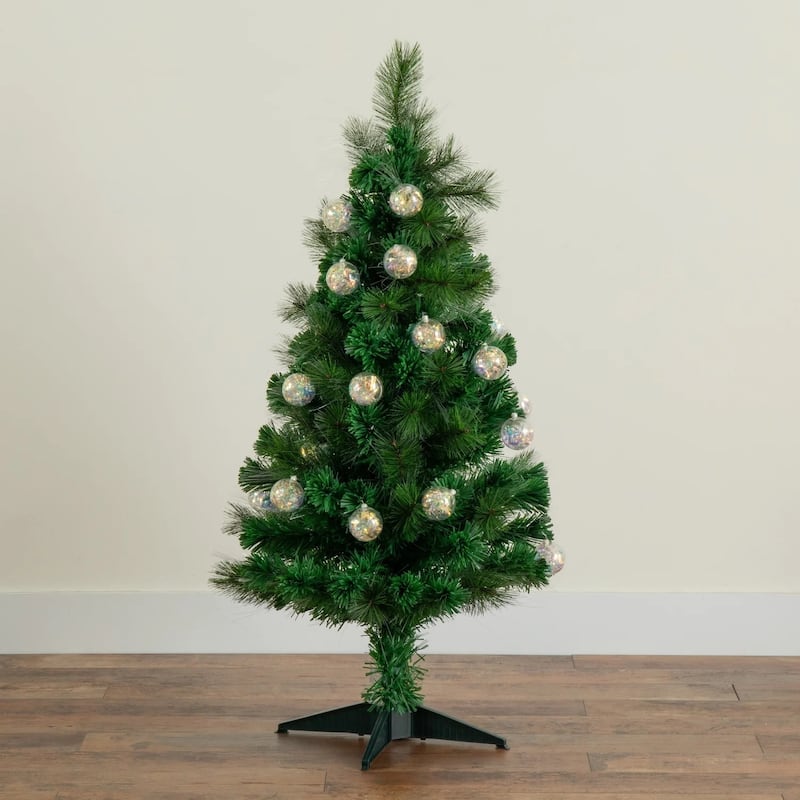 4' Pre-Lit Fiber Optic Artificial Christmas Tree with Ornaments, Warm White LED Lights