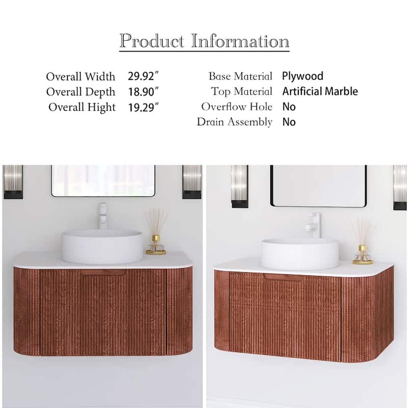 Wall-Mounted Bathroom Vanity with White Round Ceramic Sink