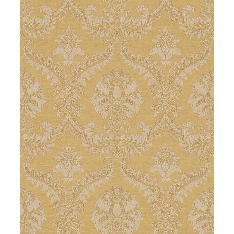 Galerie Wallcoverings Italian Classics 4 Collection Embossed Traditional Damask Vinyl on Non-woven Matte Wallpaper Roll - 33 feet x 21 inches - Yellow