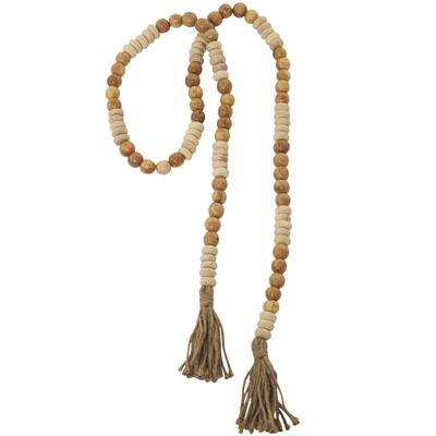 Mango Wood Handmade Round Long Carved Beaded Garland with Tassel - Brown - Roche River Decor