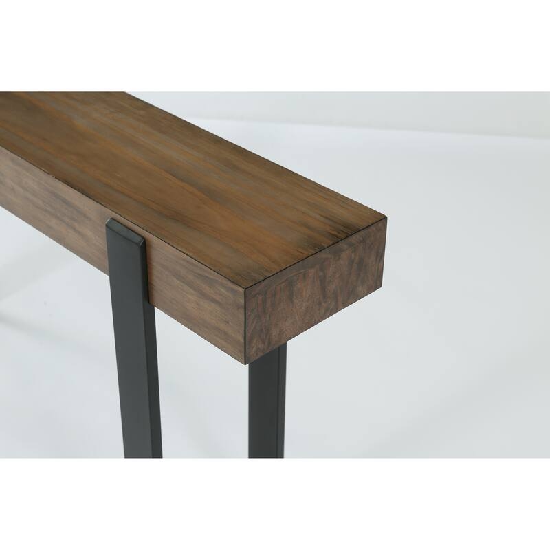 63-Inch Solid Wood Sofa Table Behind the Couch with Metal Support