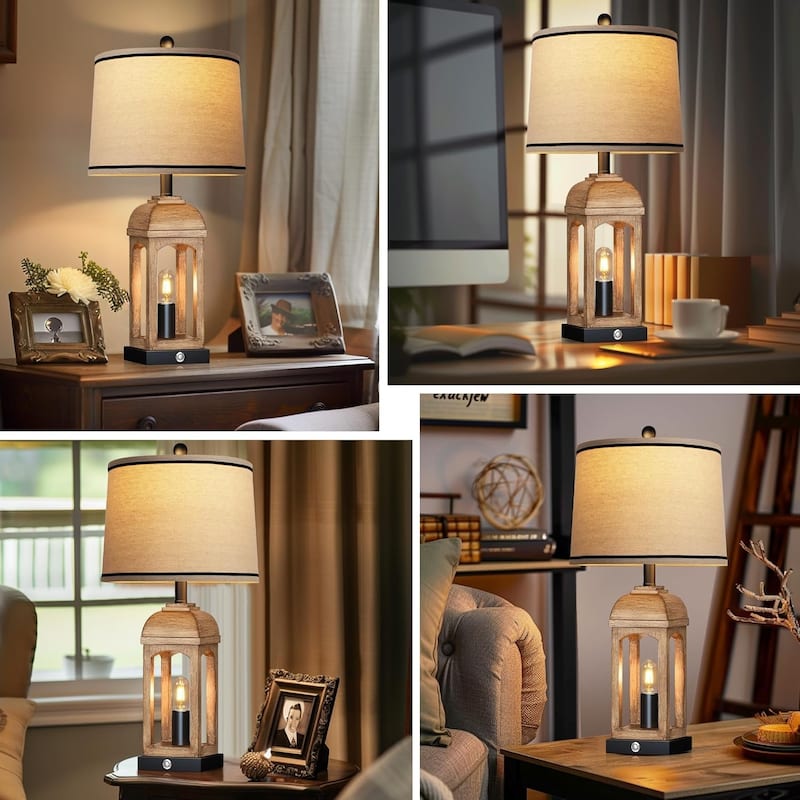 Table Lamp for Living Room, Farmhouse Lamps Set of 2 with USB A+C and Nightlight, 26" Rustic Bedside Lamps with 3-Way Dimmable
