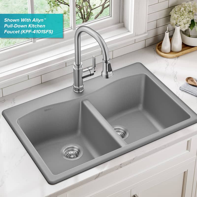 KRAUS Forteza Granite 33 inch 50/50 Undermount Drop-in Kitchen Sink
