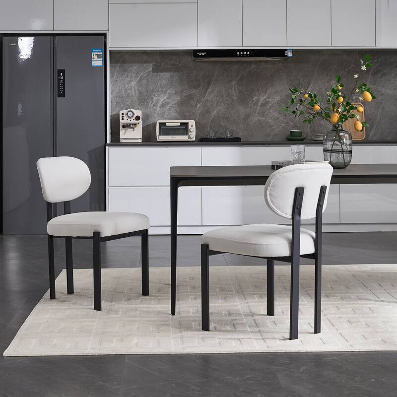 Modern Dining Room Chairs Set of 2, Mid-Century Upholstered Boucle Kitchen Dining Chairs with Metal Legs