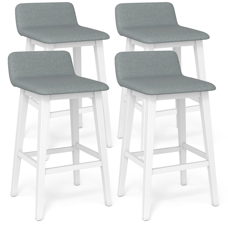 Gymax 2PCS 29'' Upholstered Barstools w/ Low Back Footrest & Wood Legs - Bar Height - White - Set of 4