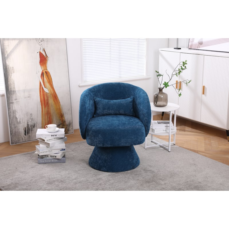 Swivel Round Barrel Accent Armchair - Teal-Linen