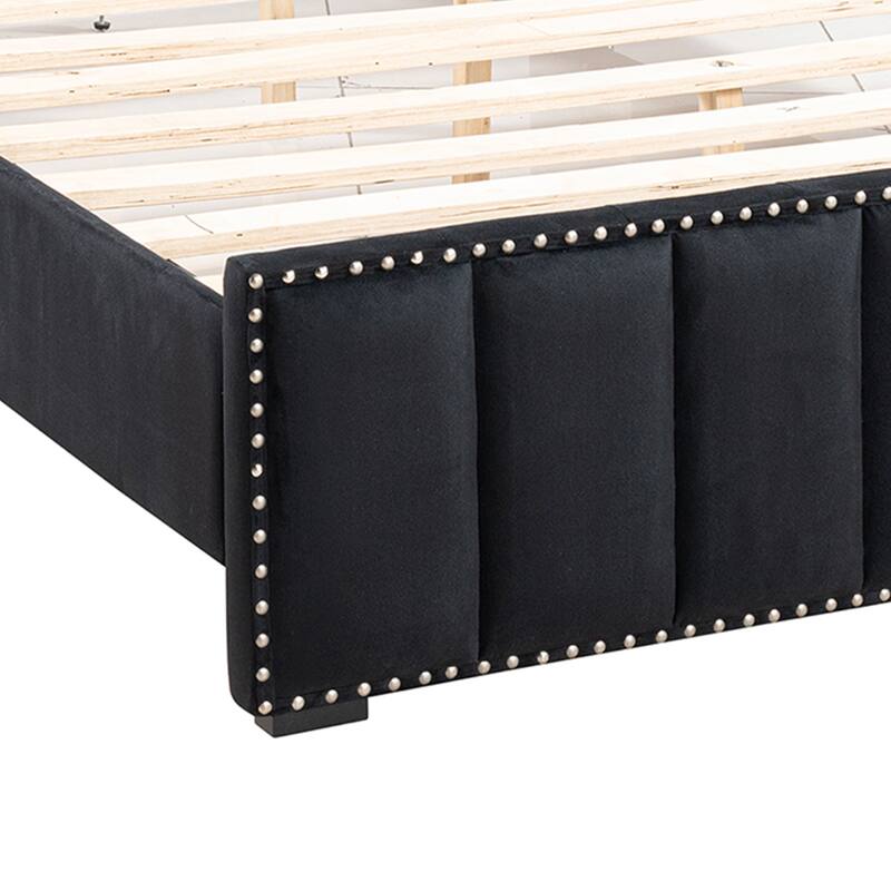 Modern Black Solid Wood Bed Frame with Open Compartments