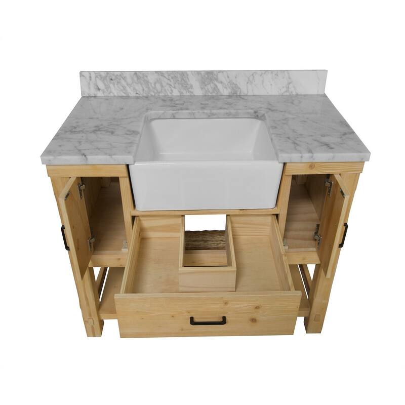 KitchenBathCollection Charlotte 42" Farmhouse Bathroom Vanity with Carrara Marble Top