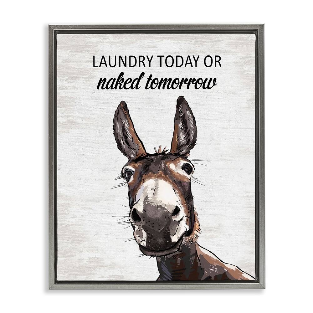 Stupell Laundry Today Naked Tomorrow Donkey Framed Floater Canvas Wall Art Design By Lettered and Lined