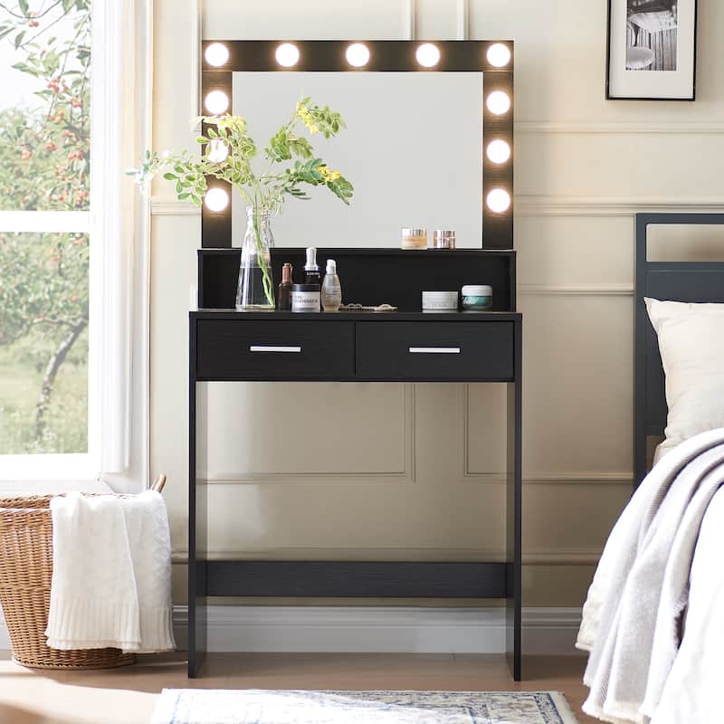 Small Vanity Table with 2 Drawers 3 Light Modes Makeup Mirror
