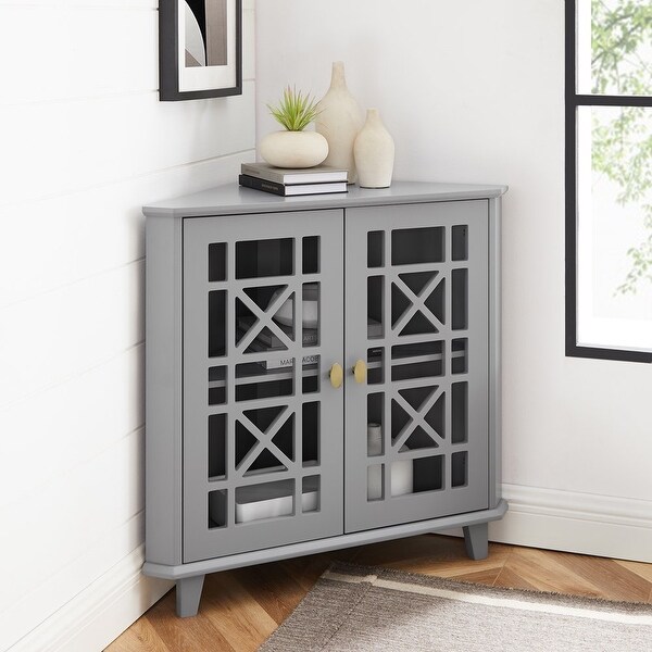 Transitional Fretwork Doors Corner Accent Cabinet Black Bed Bath Beyond 37987050