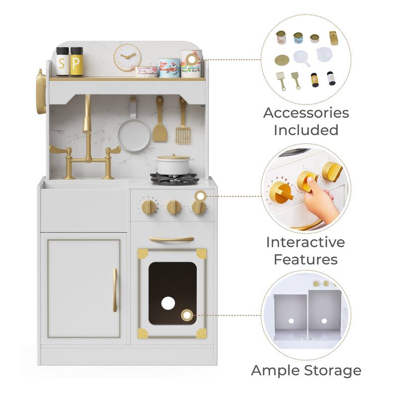 Teamson Kids Versailles Petite Classic Kids Wooden Play Kitchen - 19.76" L x 12.01" W x 35.51" H