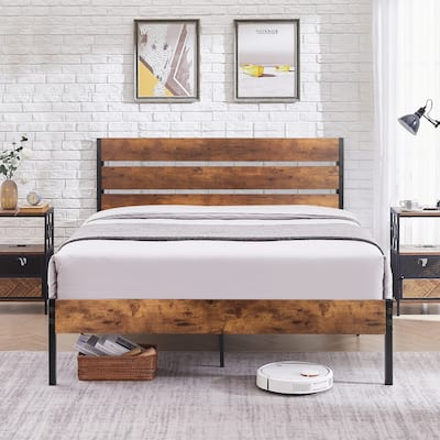 Javlergo Platform Bed Frame with Wood Headboard, Strong Metal Slats Support, No Box Spring Needed