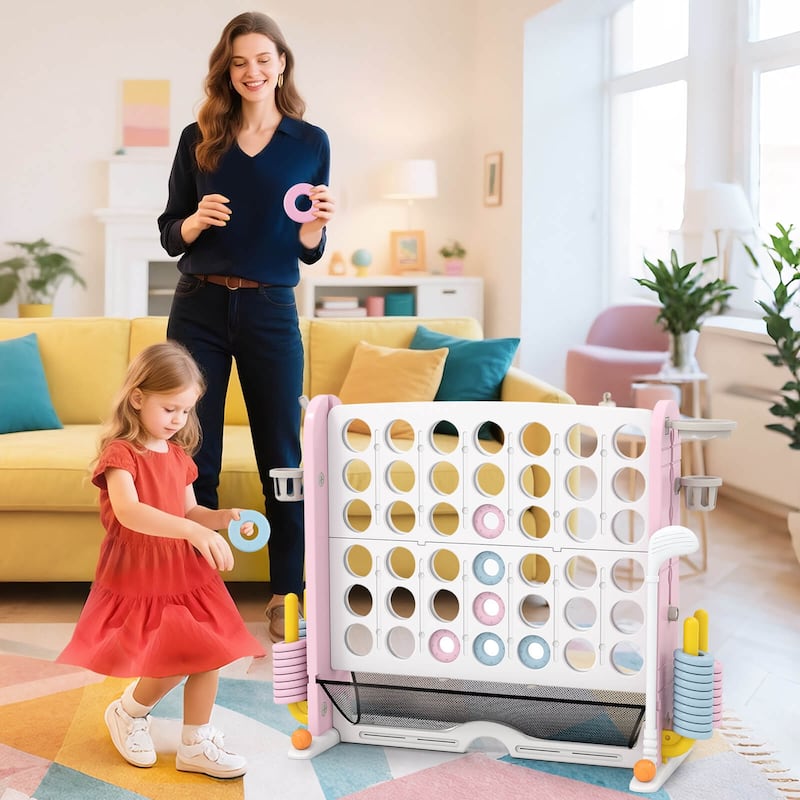 Costway Giant 4-in-a-Row Game Set with Ring-toss, Basketball Hoop, - See Details