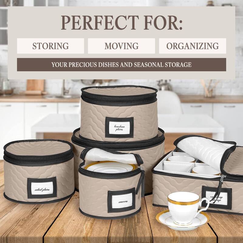 Dinnerware Storage Organizer 5-Piece Set for Fine China, Plates, Saucers, Bowls, Tableware Cups & More.