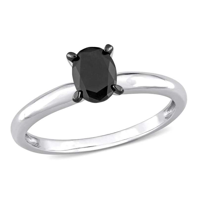 Miadora 1/2ct TDW Oval-cut Black Diamond Solitaire Engagement Ring in 14k White Gold
