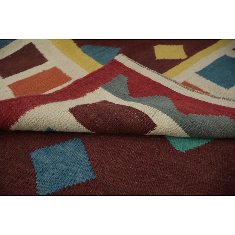 Hand Woven Oriental 100% Wool Carpet Southwestern Tribal Brown Kilim Area Rug - 9' 9'' X 8' 6''