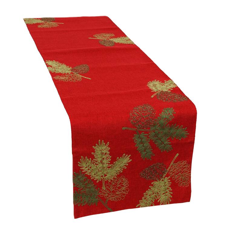 Christmas Pine Tree Branches Embroidered Double Layer Table Runner - 15 x 90"