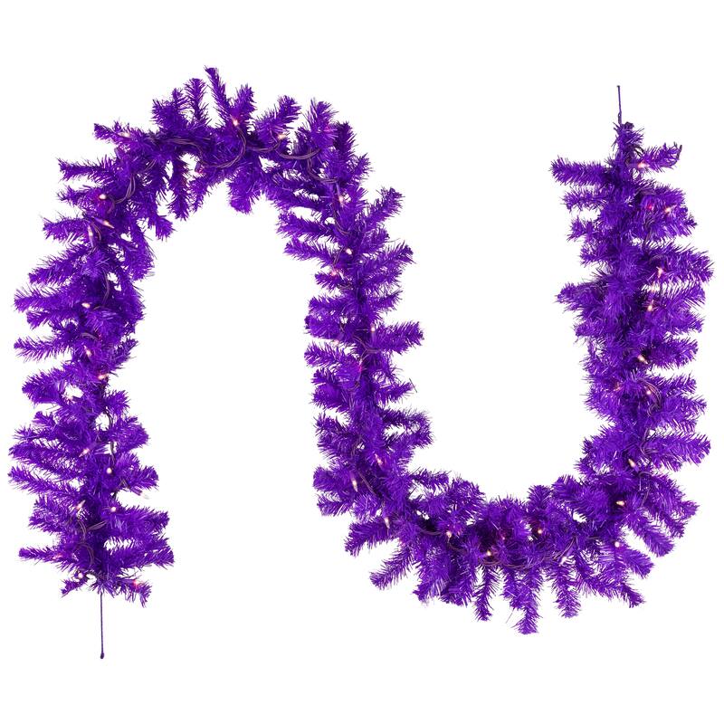 Pre-Lit Artificial Pine Christmas Garland - 9' - Purple - Clear Lights