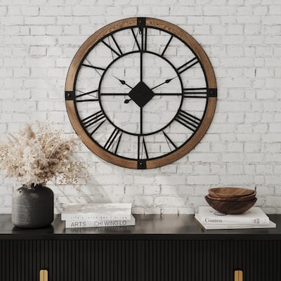 Marinela Round Wood Modern Farmhouse Wall Clock - 33"H x 33"W x 0.5"D