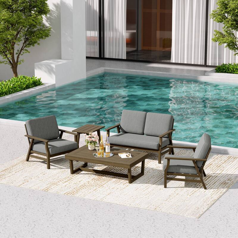 5-Piece Teak Outdoor Conversation Set with Tables.