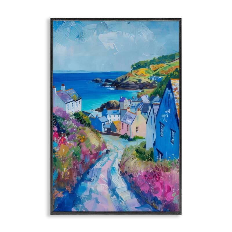 Stupell Seaside Town Overlook Framed Giclee Art Design By LSR Design Studio - 12 x 18 - Black