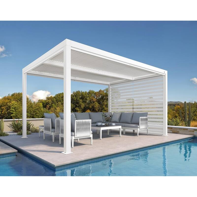 PURPLE LEAF Louvered Pergola Modern White Pergola with Adjustable Roof for Deck Backyard Garden