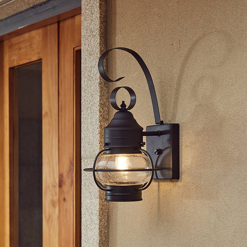 14-in H Outside Porch Light in Matte Black Finish with Clear Seeded Glass