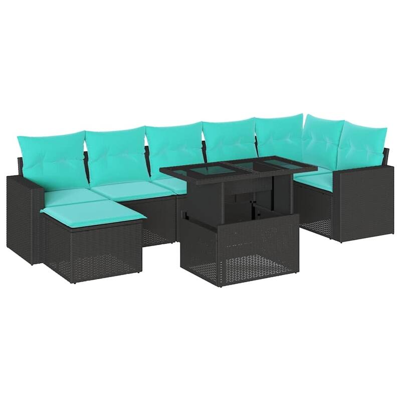 vidaXL 8 Piece Patio Sofa Set with Cushions Black/Brown/Gray Poly Rattan