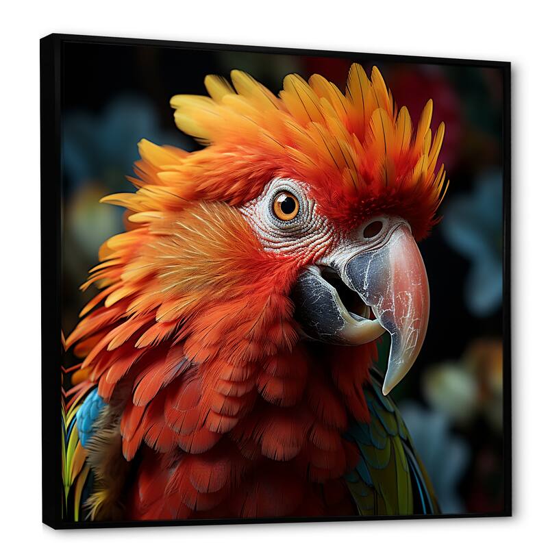 Designart "Orange Parrot Portrait Photo" Parrot Orange Wall Decor - Modern Bedroom Framed Canvas Wall Art