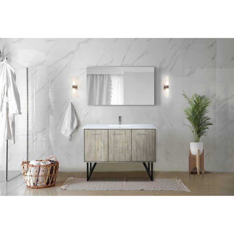 Lancy 48 in W x 20 in D Rustic Acacia Bath Vanity, White Quartz Top, Chrome Faucet Set and 43 in Mirror
