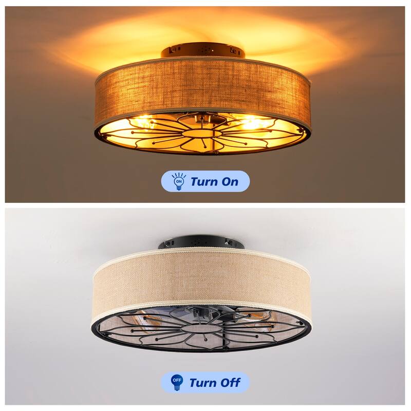 20" Lotus Design Fabric Farmhouse Bladeless Ceiling fan With Remote Control