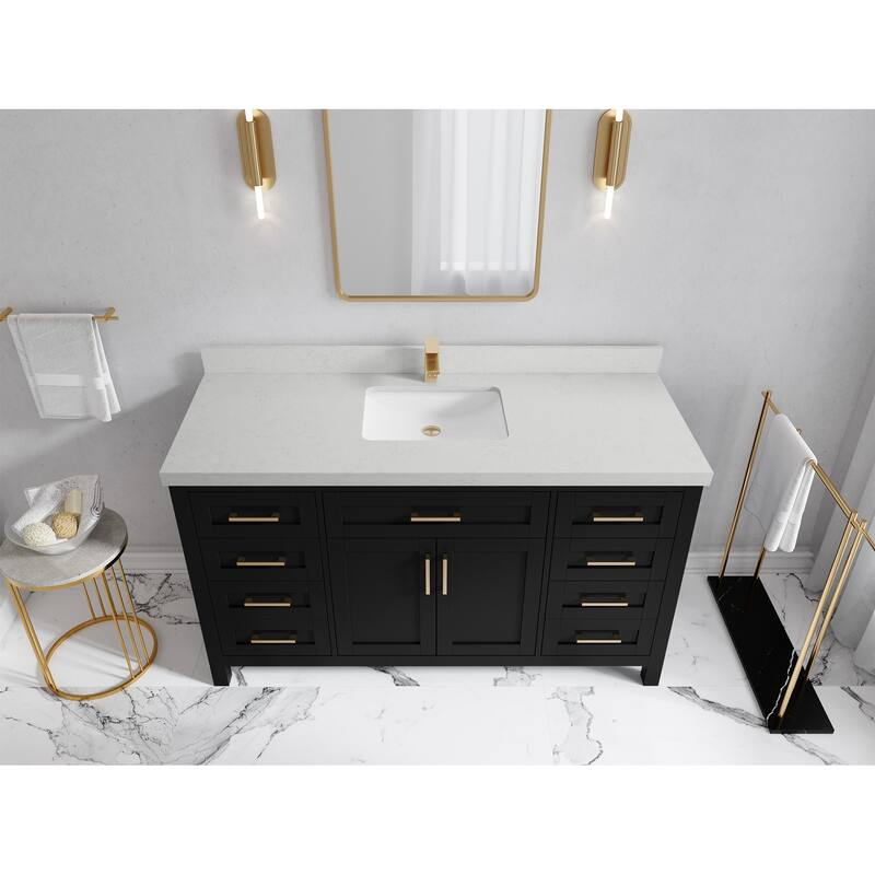Willow Collections 60 in. W x 22 in. D Cambridge Single Sink Bathroom Vanity with Countertop - 2"Carrara Quartz - Black