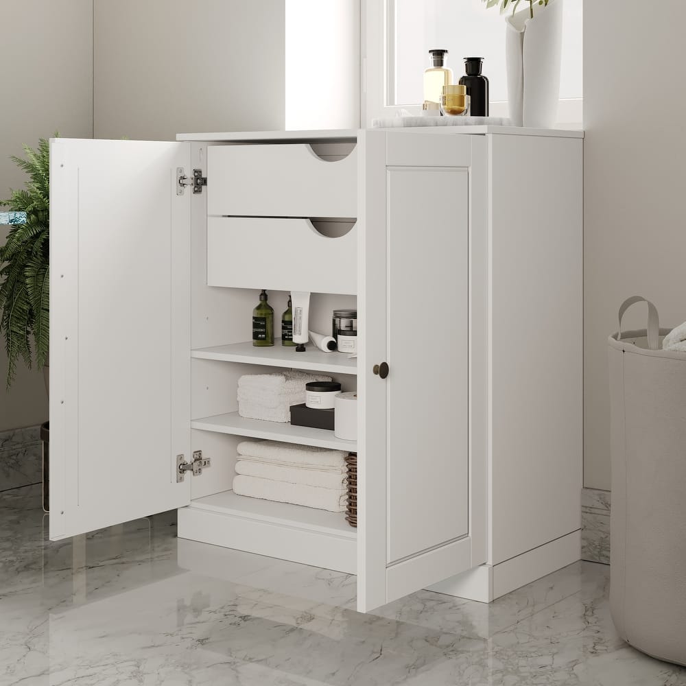 Palace Imports 100% Solid Wood Bathroom Storage Cabinet, Raised Panel Doors, 2 Drawers, Adjustable Shelves
