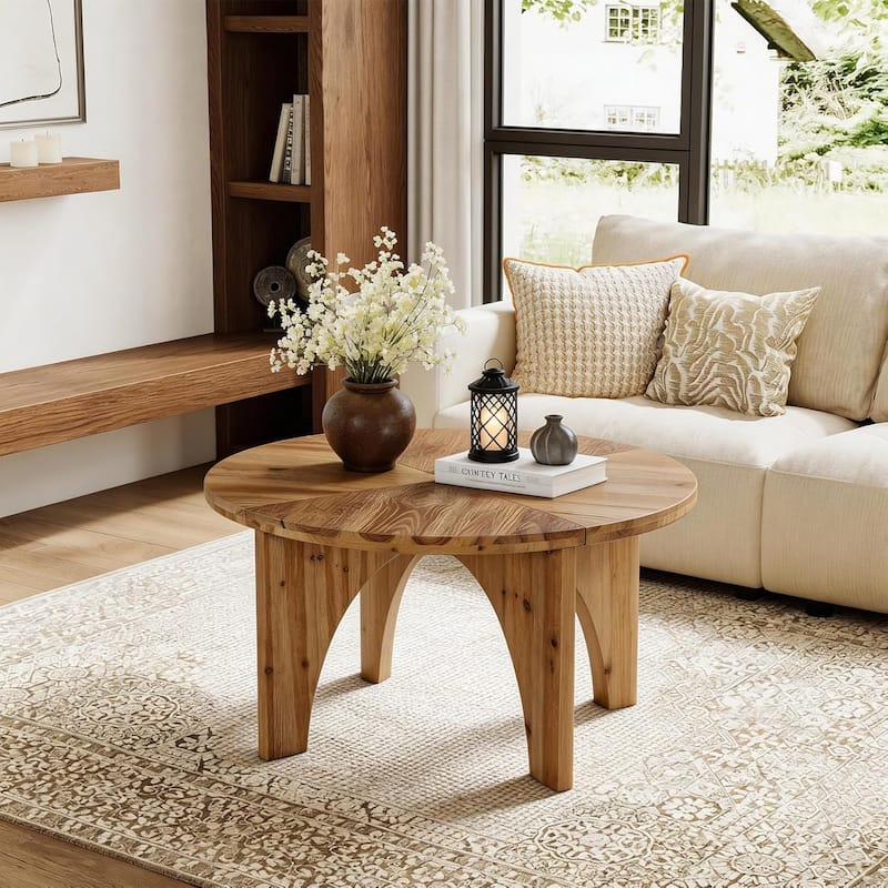 Solid End Table for Living Room, 23.6" Wood Side Table with Trapezoid Base - 31.49" L x 31.49" W x 19.68" H