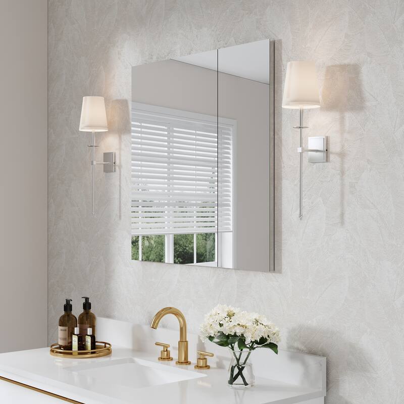 Recessed or Surface Wall Mount Bathroom Medicine Cabinet With Adjustable Glass Shelves