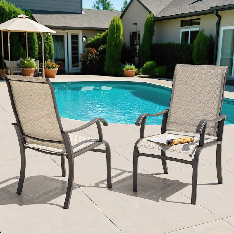 Outdoor 2-Piece Textilene Dining Chairs with Ergonomic Design, Beige