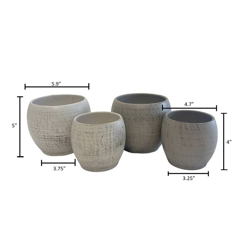 5.9" & 4.7" Dia. Indoor Ceramic Plant Pot Set - Wood Optics Brown & Wood Optics Gray - 4 Piece Set