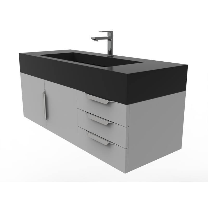 Nile 48" Wall Mounted Bathroom Vanity Set w/ Black Top