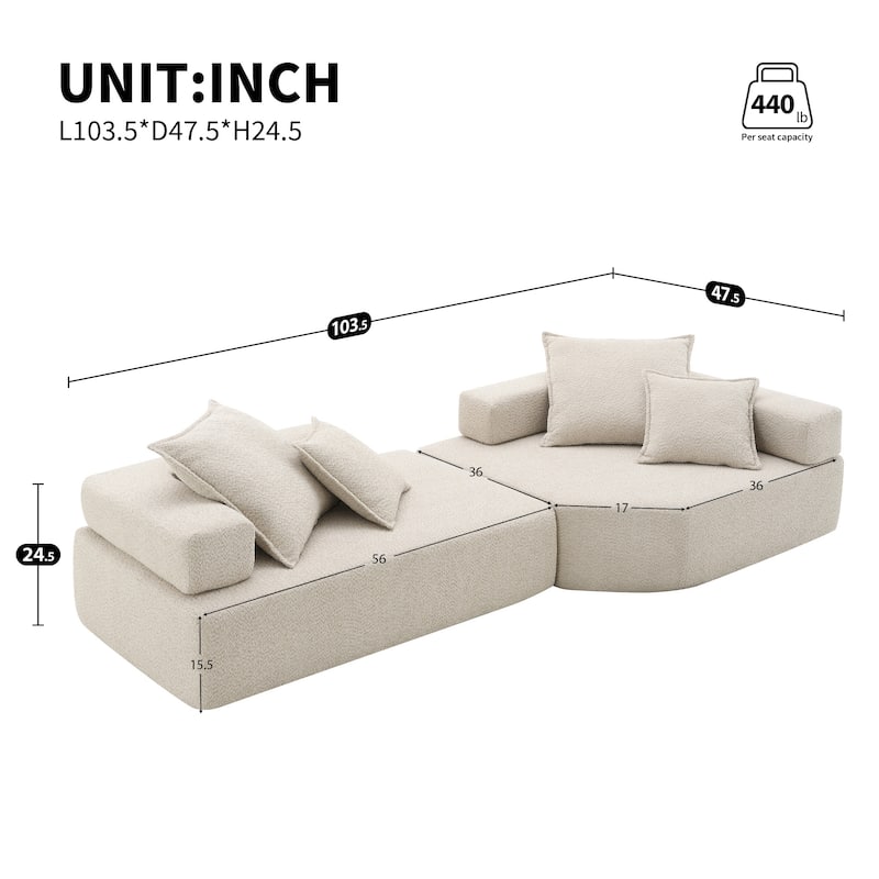 103.5" Boucle Modular Floor Sofa with Free Combination Design and 4 Pillows