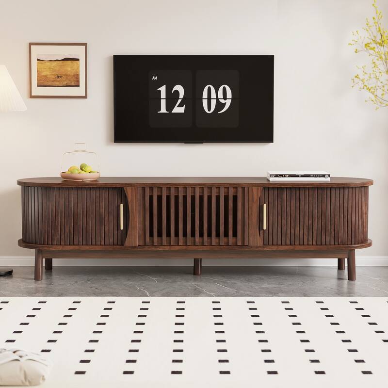 Charming Wood TV Stand with Storage and Stylish Finish for Living Room - Dark Brown