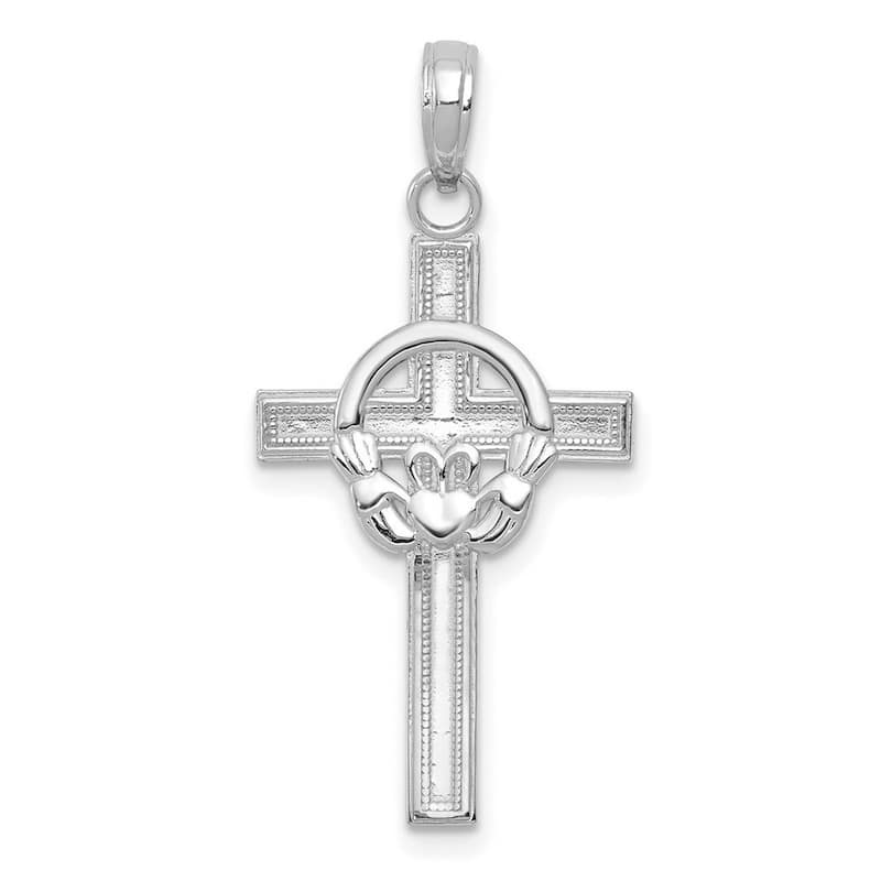 Curata 10k White Gold 18" Claddagh Celtic Textured Cross Necklace (26mm x 29mm)