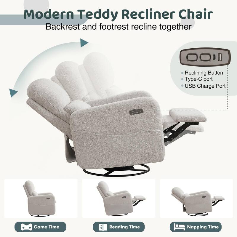 Swivel Power Recliner Chair Teddy Nursery Glider Rocking Recliner Set of 2