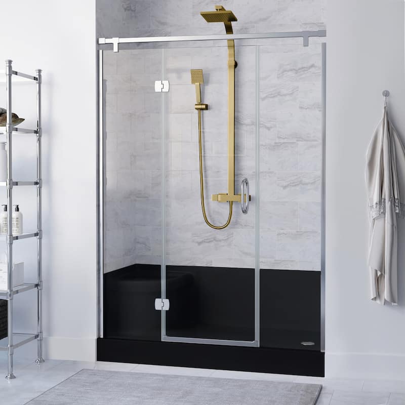 Aquatique 60" X 32" Right Drain, Shower Base In Matte Black - 59.75" x 32" x 23.25"