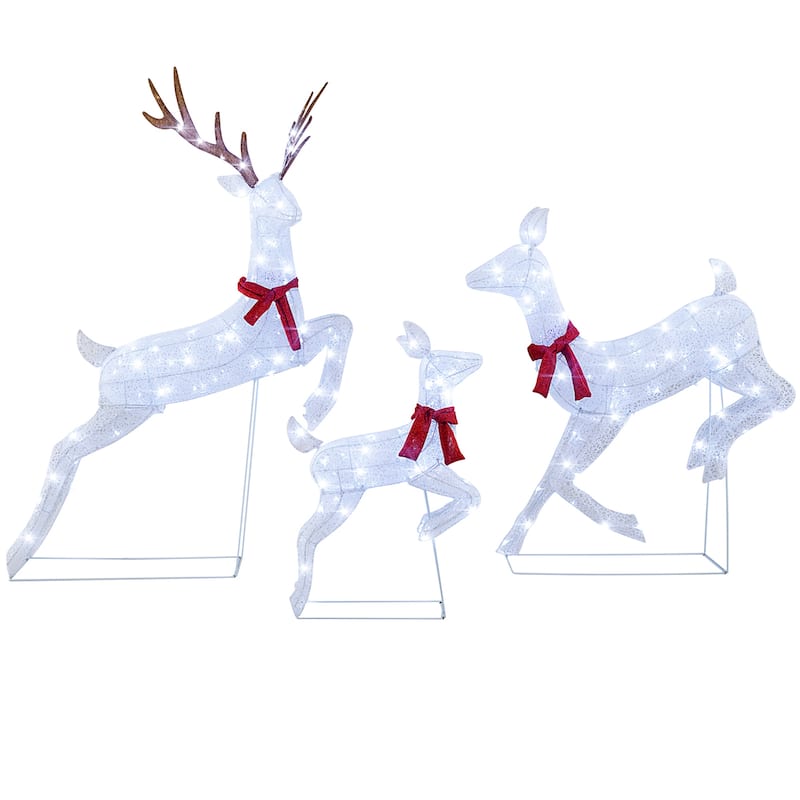 Gymax 3 PCS Christmas Lighted Reindeer Family Set w/255 Cold W/ LED - See Details