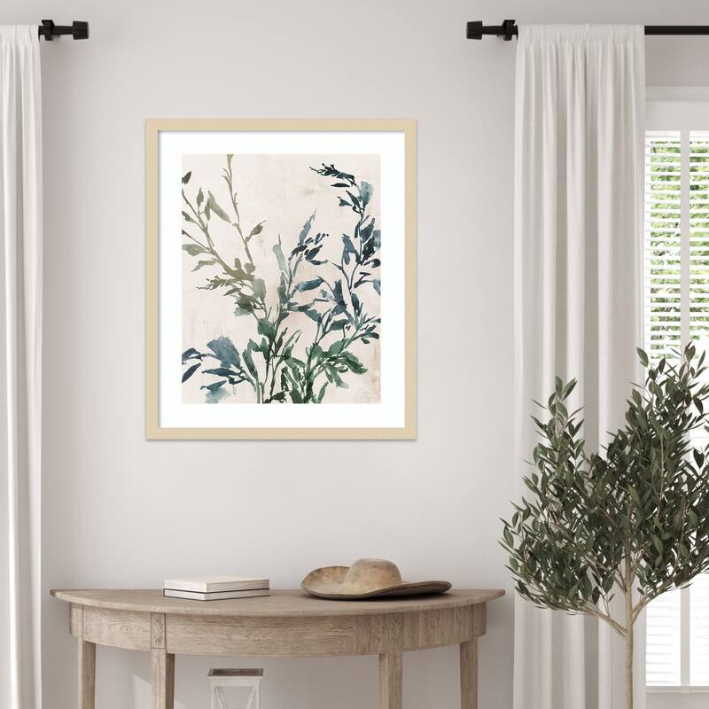 Golden Frond I Blue Version by Aria K Wood Framed Wall Art Print - Svelte Natural
