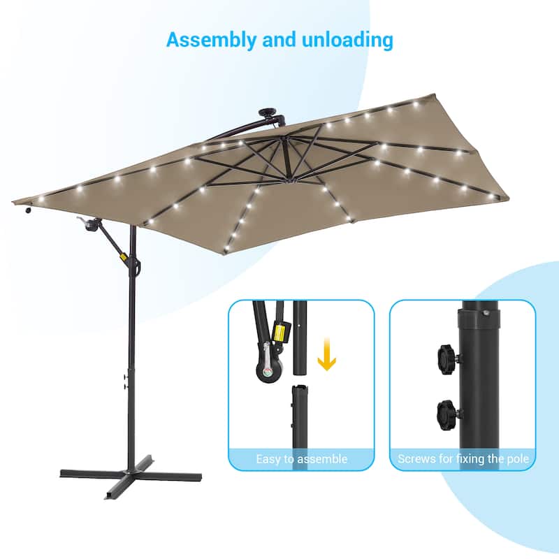 LIVOOSUN Outdoor Patio Umbrella, Square Canopy Offset LED Umbrella